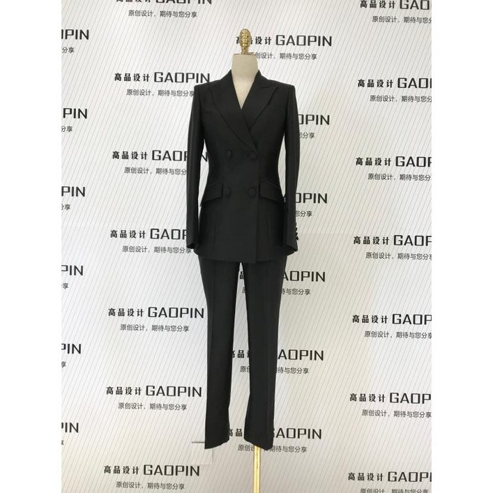 그루밍 grooming 여성 고급 핑크 더블 버튼 호스트 연예인 정장 9부 투피스 세트