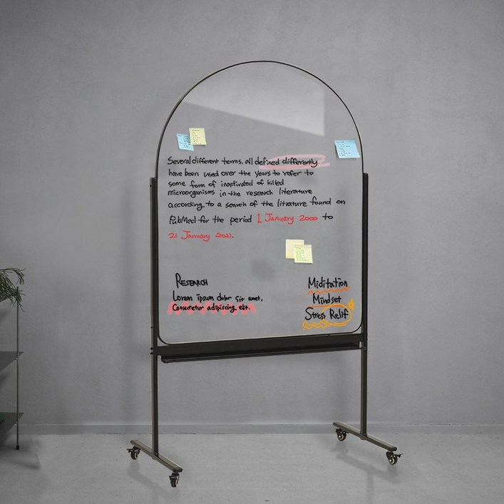 더조은칠판 아치형 투명유리칠판 강화유리칠판 글라스보드 이동식스탠드