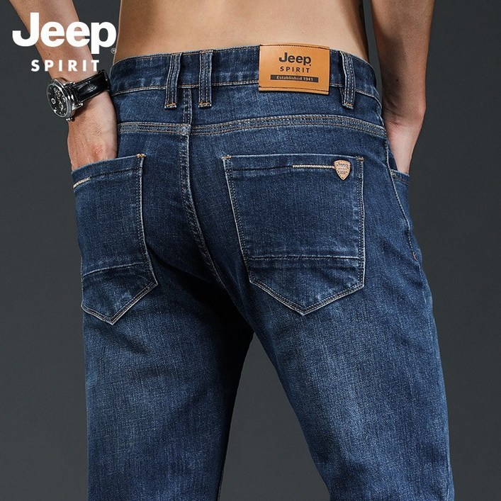 JEEP SPIRIT 지프 스피릿 남성 청바지 남성 스트레이트 팬츠 느슨한 품질 바지 허리 비즈니스 캐주얼 바지 긴 바지 남자 청바지 8073
