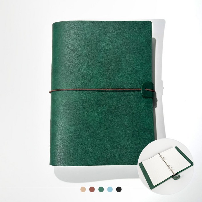 푸꾸푸꾸 빈티지 가죽 다이어리 업무 만년 바인더, 그린