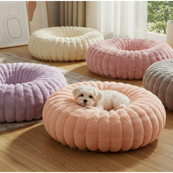 러블리썬 [러블리썬] 포근한 극세사 도넛방석 강아지 고양이 펫 침대 방석 쿠션, 파스텔옐로우, 1개