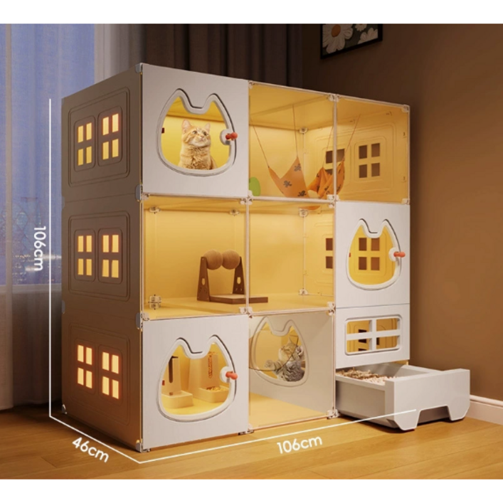 코어엑시스 고양이 집 대형 케이지 캣빌라 캣타워 화장실 일체형 투명 아크릴 다층 캣룸, 1개, 3층10646106cm