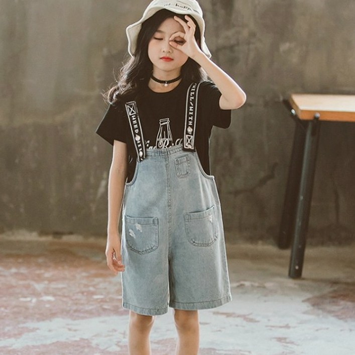 베비포 초등 중등 반팔티 멜빵 청 반바지 상하세트 130~170 B27