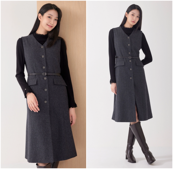 지센 이월상품 부산점 벨티드 레이어드형 플레어 원피스 LFOPOA91 1컬러