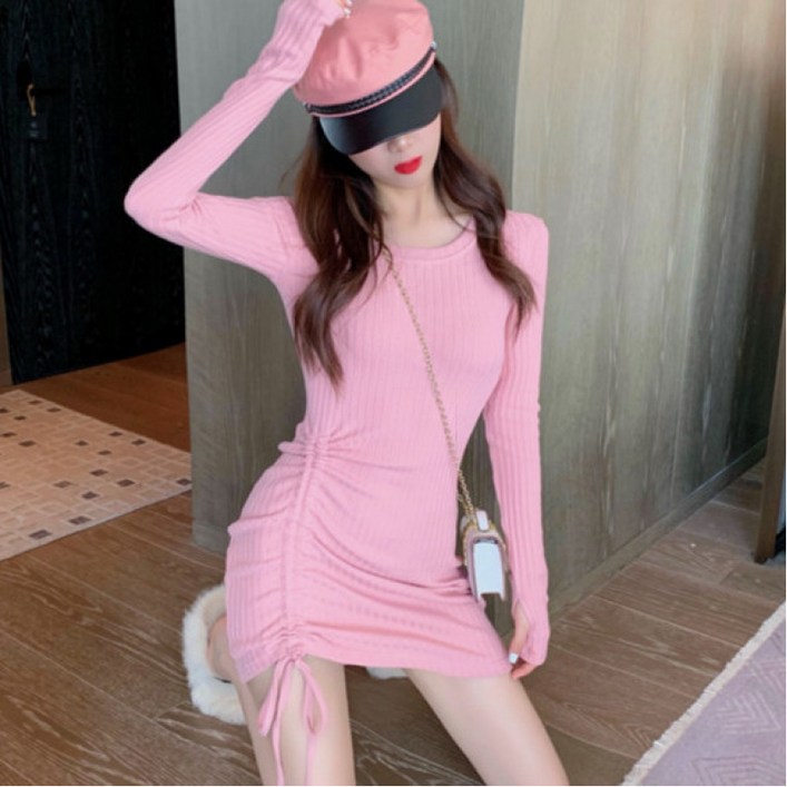 COSYEVNO 여성 니트 원피스 봄 가을 라운드 패션 슬림 스트링 조거 긴팔 스커트 lyjlyq23