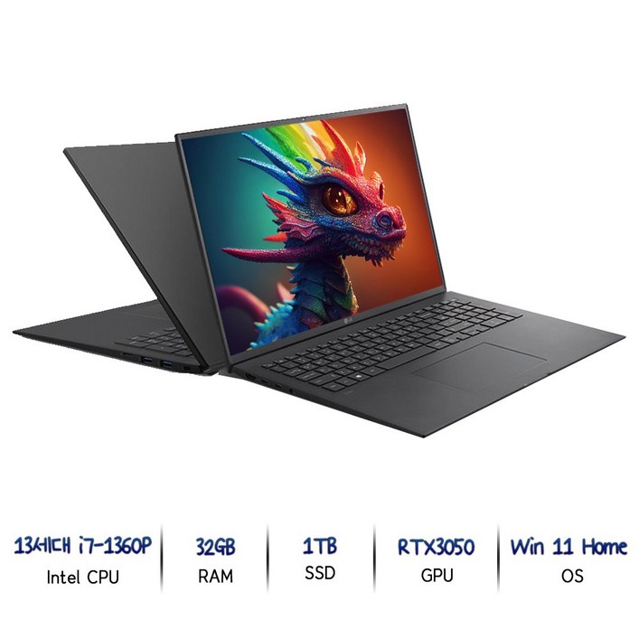 LG 전자 LG그램16 16Z90R i7-1360P/ 32GB / 1TB / RTX3050 고사양 노트북 WIN11, 16Z90R-AADC8U1, WIN11 Home, 32GB, 1TB, 블랙