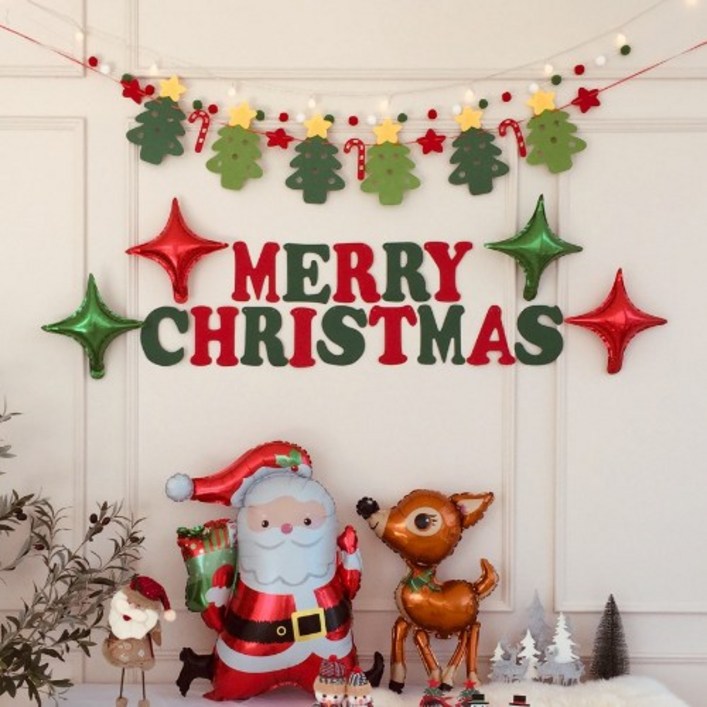 파티프렌즈 크리스마스 풍선 세트 가랜드 홈파티 (앵두전구 포함), 고급세트A+루돌프+산타 - 쇼핑앤샵