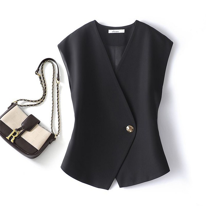 용태원여름 여성 날씬해 보이는 브이넥 정장조끼 나시 기질 정장 민소매 코트