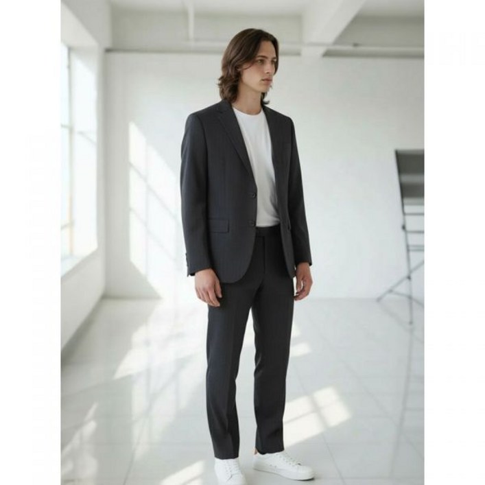 앤드지 남성 스트라이프 그레이 정장 세트 SGR