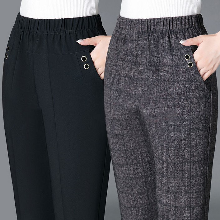 11 중년 여성 캐주얼 팬츠 봄 가을 루즈핏 슬림핏 밴딩 바지 캐주얼 기질 하이웨이스트 일자 팬츠 CY