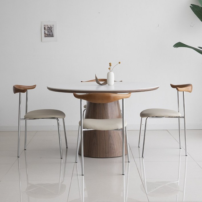 트리몬 TM03 포세린 오크 1000 사이즈 원형 세라믹 카우의자 식탁세트 의자4개