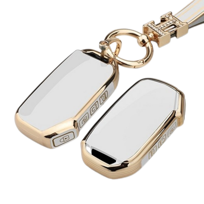 키에티 기아 호환 더뉴 레이 페이스리프트 4버튼 키케이스  H큐빅 키체인, 골드화이트, 기아신형 KN07LT H큐빅 키체인