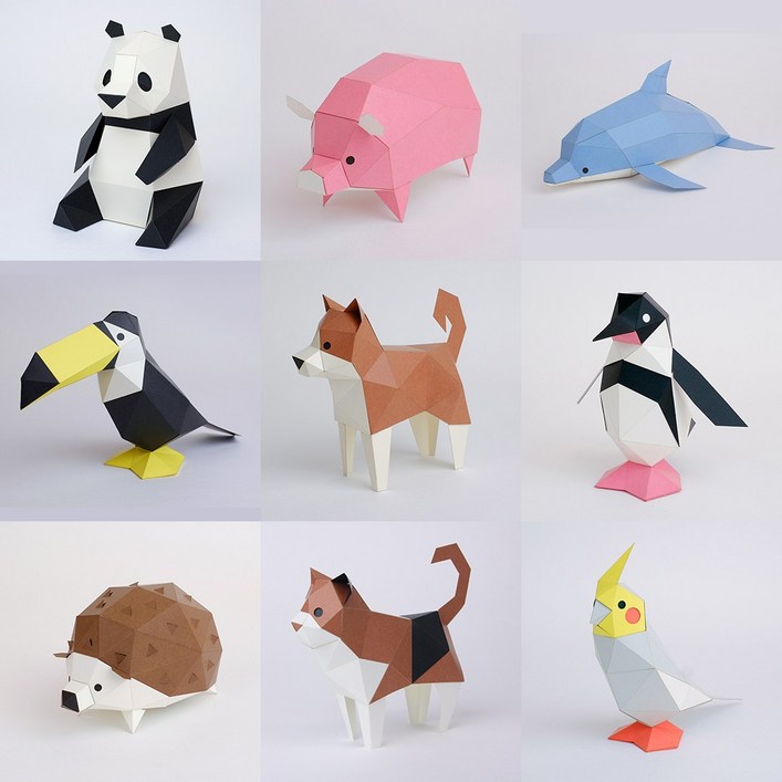 일본 정식수입 KAKUKAKU TINY 동물 17종 모음 DIY 페이퍼크래프트 종이모형 종이퍼즐 3D모형 3D 종이 입체퍼즐 장식품 집꾸미기 동물모형, 토끼, 1개