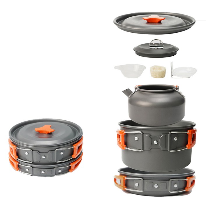 Detao 코펠 세트 캠핑 코펠세트 아웃도어 코펠 23인용 오렌지 블랙 그린