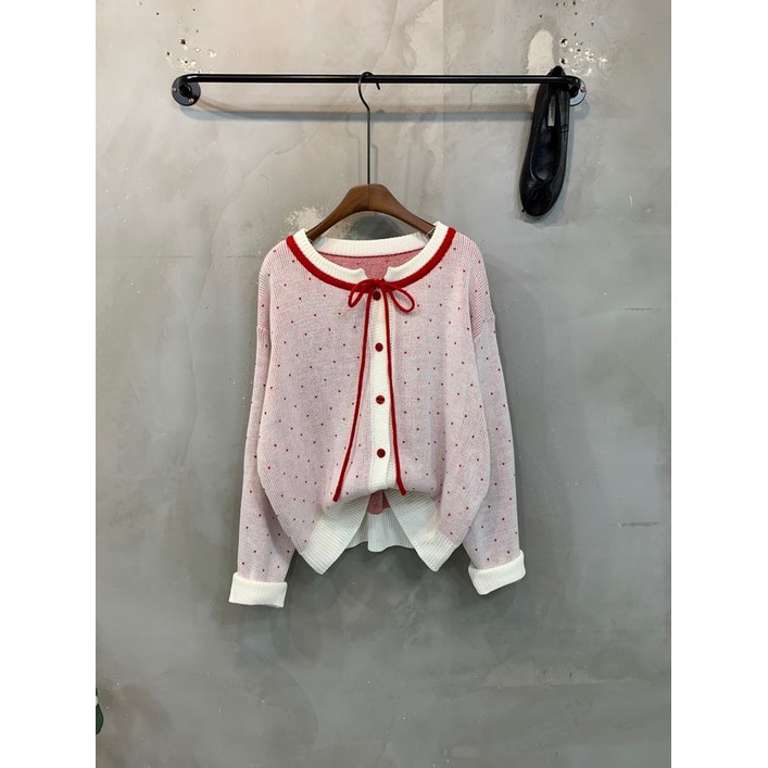 씨샵인더룸  키요 하트 패턴 배색 스트랩 긴팔 니트 가디건 5color