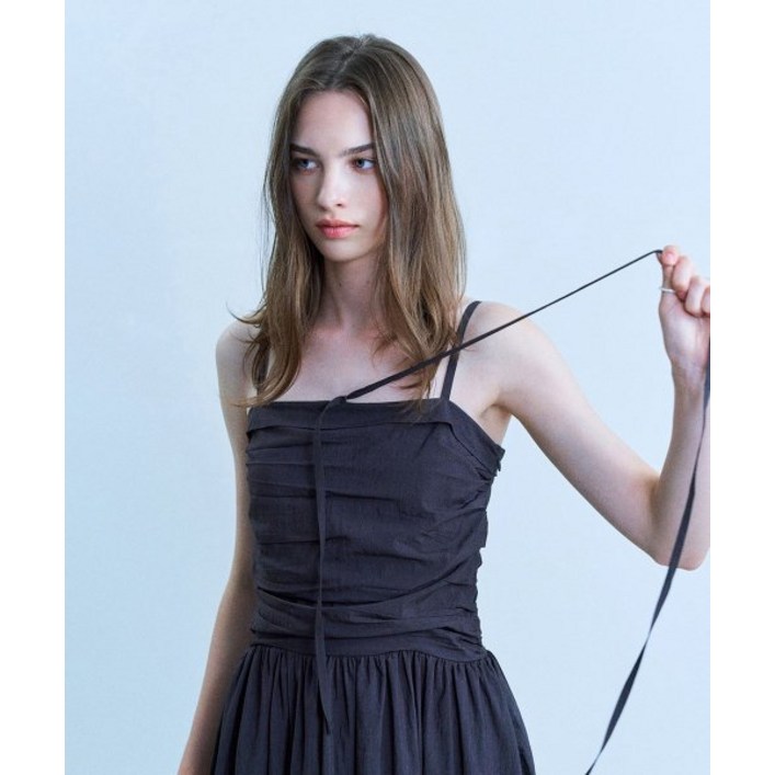 어다울 젤리 셔링 초커 롱 원피스  차콜 213449