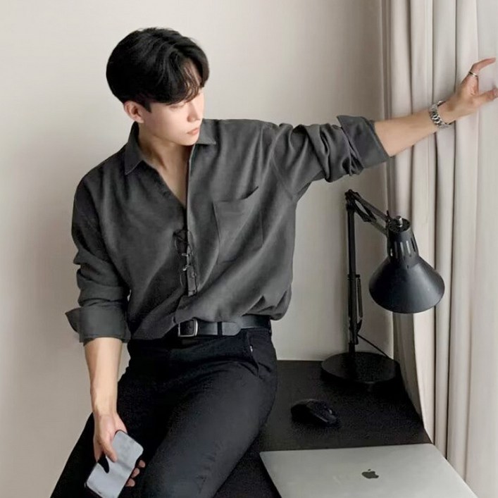 남성 모던 베이직 루즈핏 데일리 긴팔 셔츠