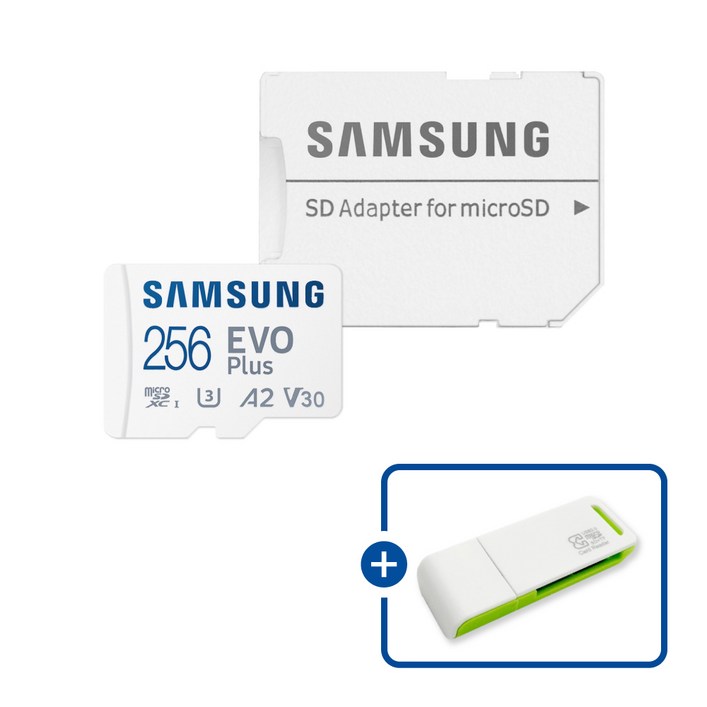 삼성전자 공식인증 정품 마이크로SD카드 EVO PLUS MBMC256SAKR 이엘 연두 카드 리더기 USB2.0 2in1, 1개