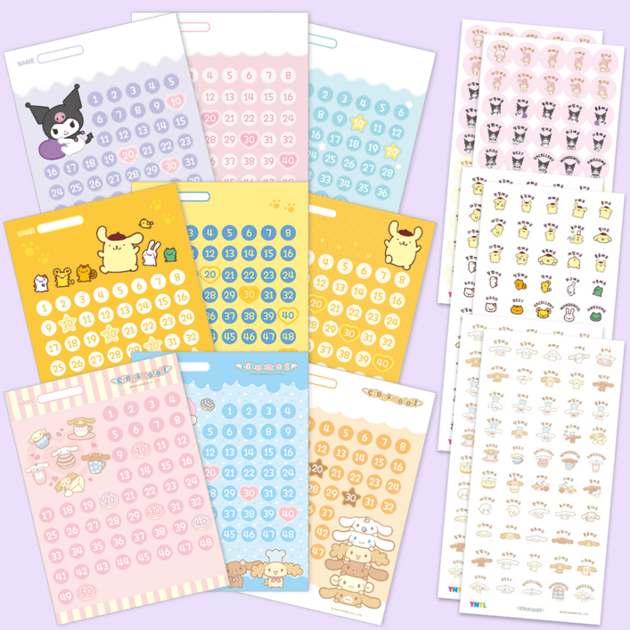 111 대용량 스티커1,350개판 27개 산리오캐릭터즈 칭찬스티커 세트기본사이즈, 1세트