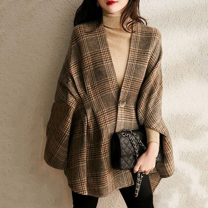 여성 가을 겨울 케이프 코트 패션 이지 캐주얼 모직 카디건 코트 슬림소녀