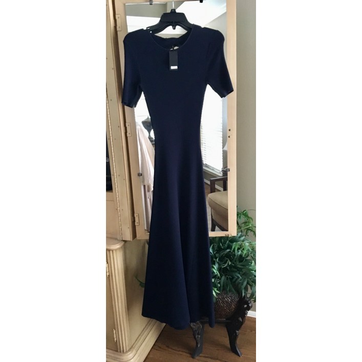 마쥬 Maje Rolora 리브 니트 반팔 컷아웃 백 미디 맥시 드레스 Nav 사이즈 34 5208525