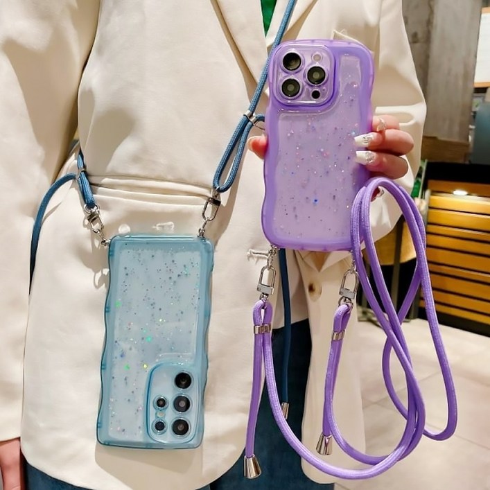 갤럭시 A 시리즈 전기종 글리터 물결 투명 실리콘 분실방지 목걸이 스트랩 세트 웨이브 범퍼 케이스 PT6147