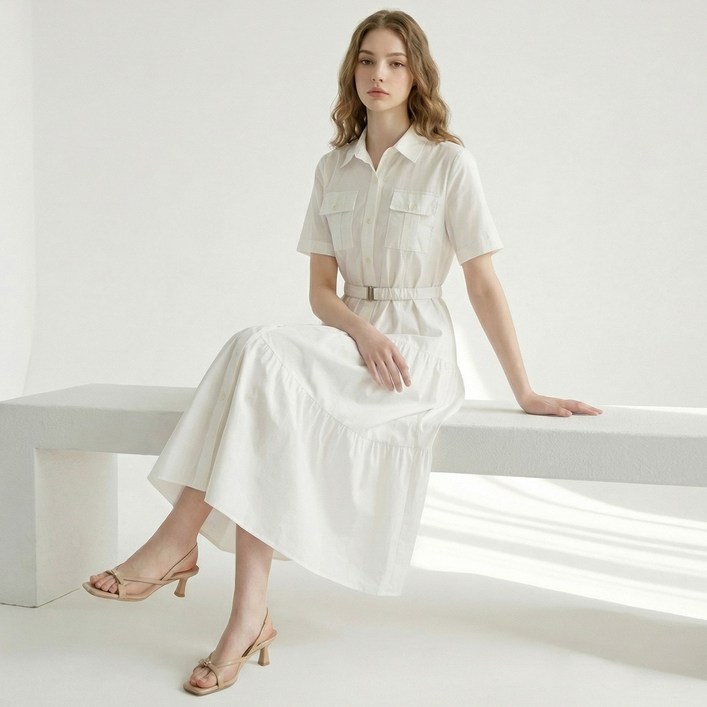 셔츠 핏 티어드 벨티드 롱 원피스INI6M1OP3591