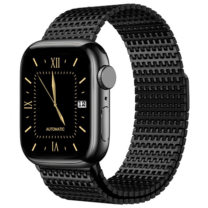 사라밴드 애플워치 호환 하이엔드 밀레니즈 루프 메탈 스트랩, 블랙, 1개