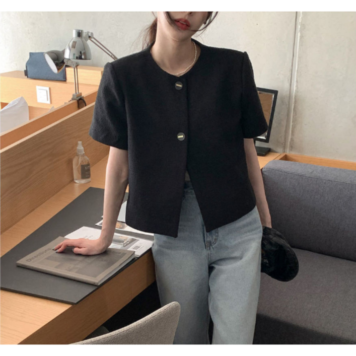 비비디아 Bibidia 2025 여름신상  여성 반팔 자켓 트위드 쇼트 상의 캐주얼 정장 재킷 5479