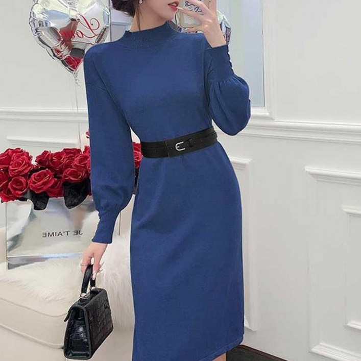 여성 니트 원피스 겨울 슬림핏 여성스러운 데이트룩 벨트원피스 초 니트원피스 겨울 여자원피스