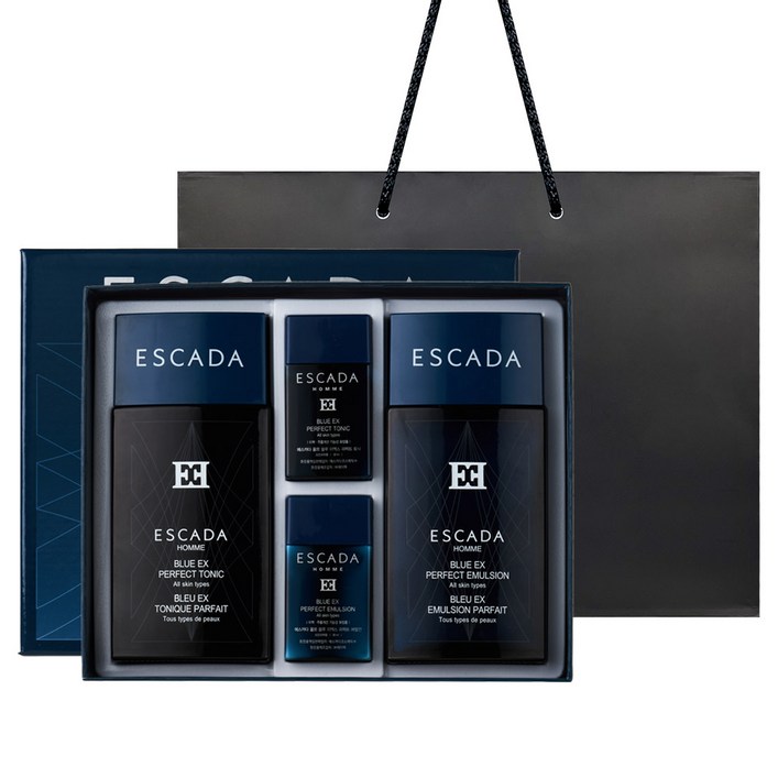에스까다 옴므 퍼펙트 블루 2종 선물 세트  쇼핑백 남성화장품 스킨로션 기획 세트, 1세트