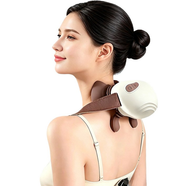 웨어러블 무선 목 어깨마사지기 저소음 강력 다리 마사지 기능 온열 목디스크안마기, 흰색, Klyms9