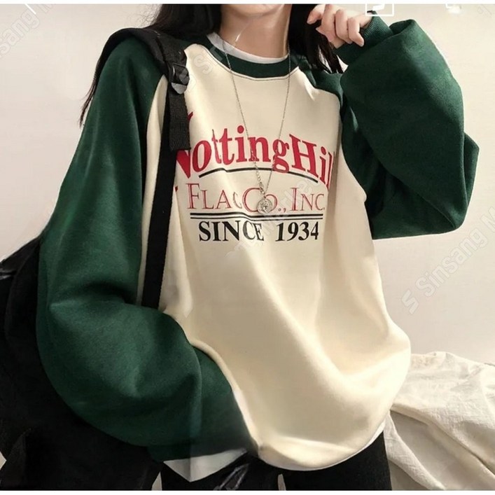 나인테일 겨울 기모 노팅힐 배색 나그랑 레터링 오버핏 데일리 맨투맨 4color