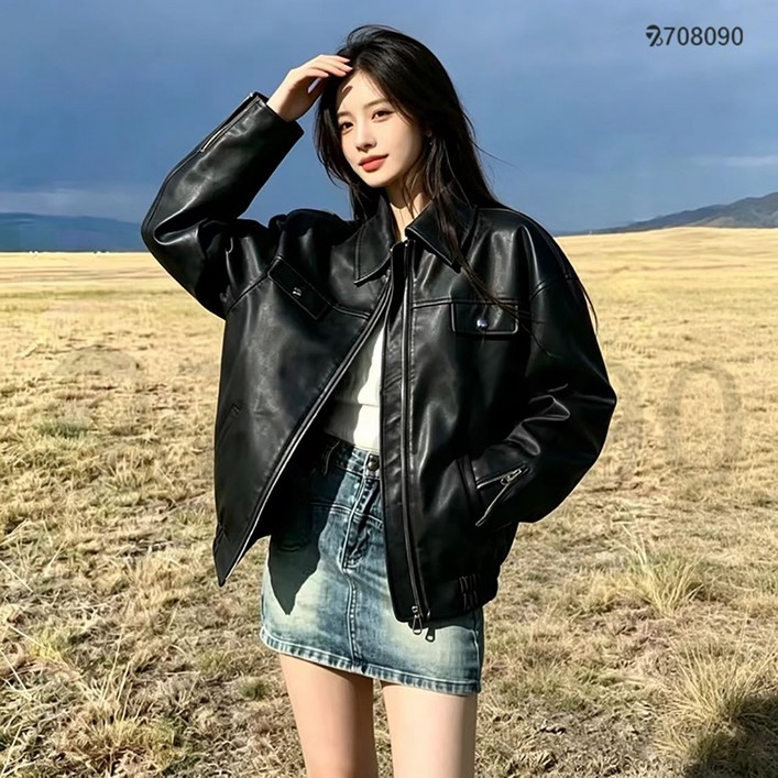 708090 여성 가죽 재킷 고급스러운 래더 자켓