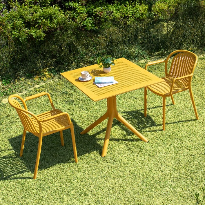 이브 800 사각 몬스암 2인 야외 실내 테이블 의자 세트 카페, 옐로우