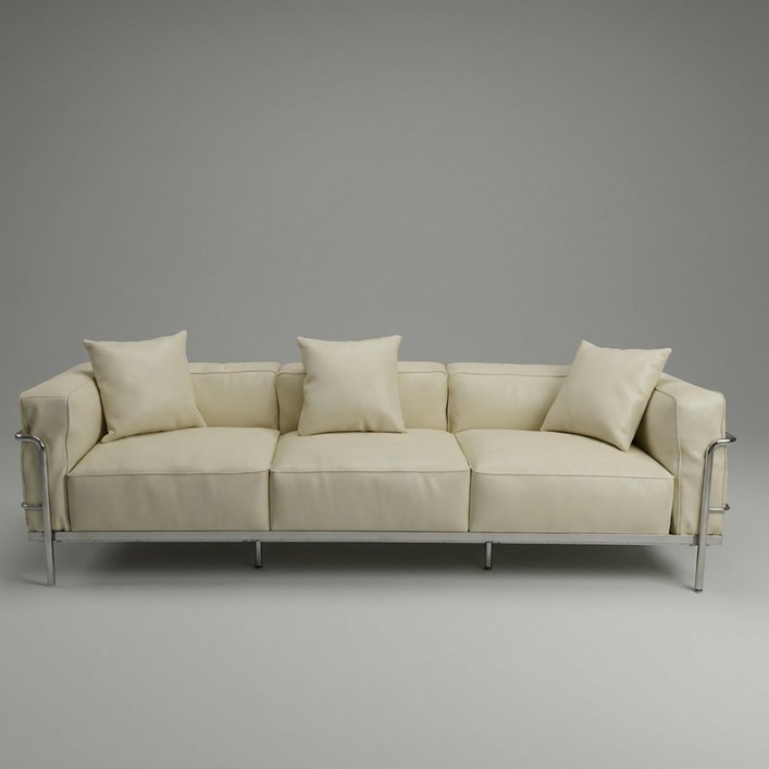 센소 스틸 프레임 카우 레더 라운지 1인용 2인용 3인용 모던 인테리어 소가죽 김나영 쇼파, 아이보리, 3인용