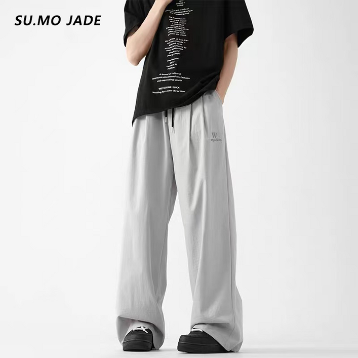 SU.MO JADE 남자 바지  와이드팬츠 냉장고바지 일자 롱  얇은슬랙스