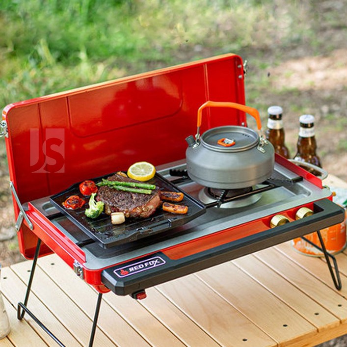 씨플 야외 나들이 낚시 캠핑 접이식 휴대용 트윈 가스 버너 스토브 바베큐 그릴