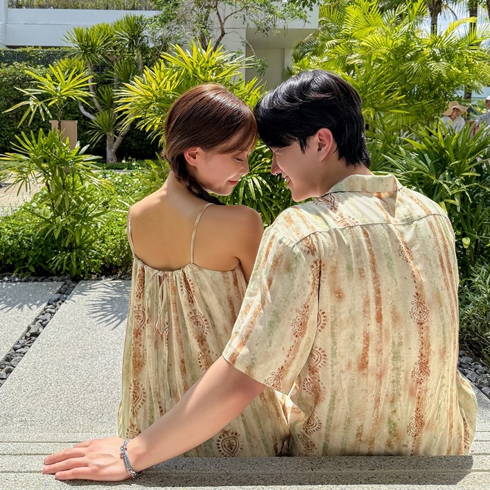 사이공 데이 휴양지 커플룩 신혼여행 여성 여름 바캉스 롱원피스 허니문 하와이안 비치룩 시밀러룩 반팔셔츠 세트 휴가 여행용 베트남 해변옷