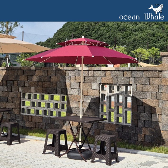 Ocean Whale 대형 베이직 팔각 파라솔 야외 파라솔, 파라솔 테이블 원형