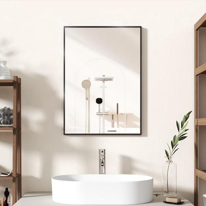 뷰티피크 사각형 벽거울 화장대거울 욕실거울 강화안전유리, 블랙50cm