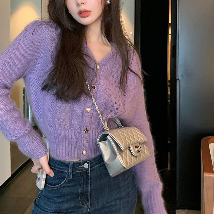 메이킹유 니트가디건 브이넥 꽈배기 간절기 펀칭 A1703로안드가디건