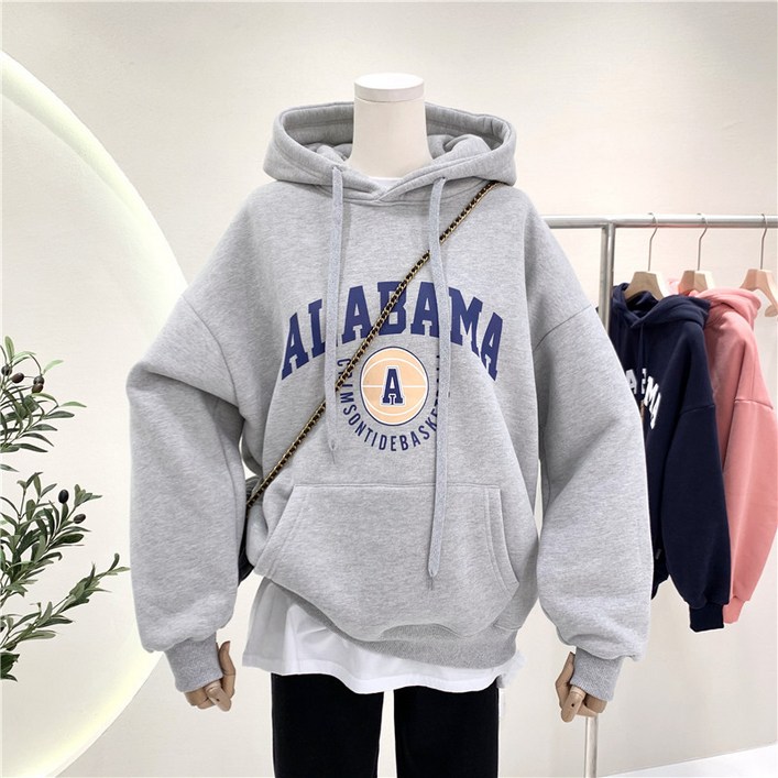 BLACK K7 데일리 기모 레터링 후드티 캐주얼 교복템 기본템 루즈핏 빅사이즈 맨투맨후드티