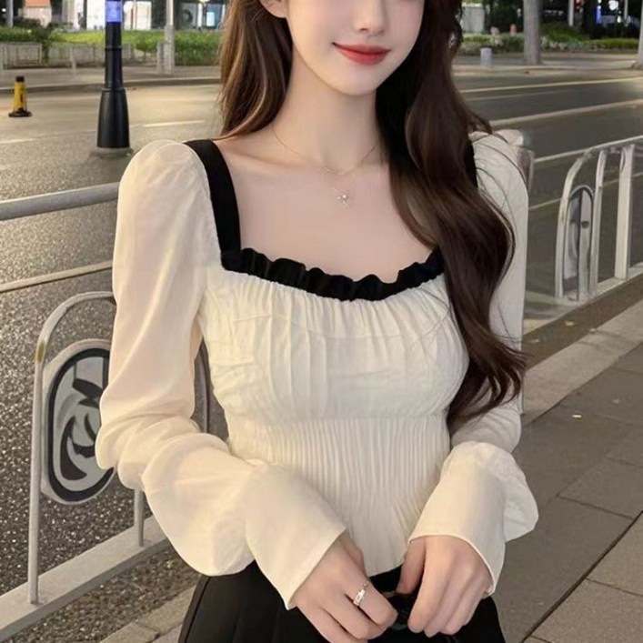 jieve 여성 긴팔티 패션 슬림 셔링 스퀘어 블라우스 SG082921