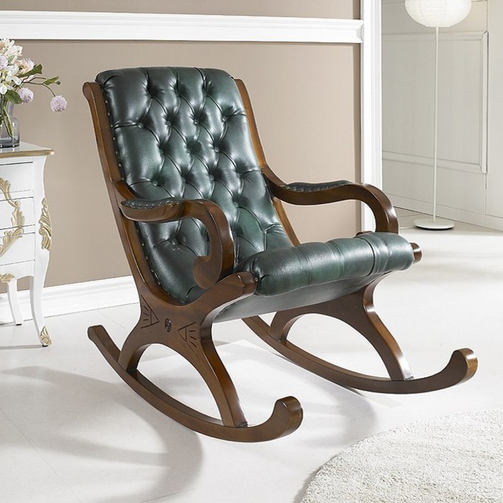 하빌 엔틱 1인 소파 원목 흔들의자 가죽 체어