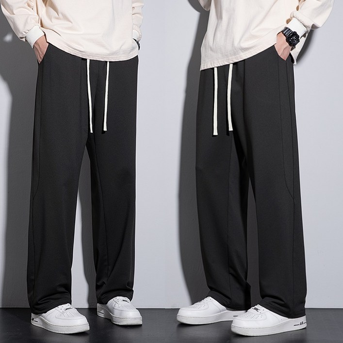 1+1남성용 트레이닝바지 데일리 세미 와이드 스판  밴딩 슬랙스 바지  2장세트 베이잉