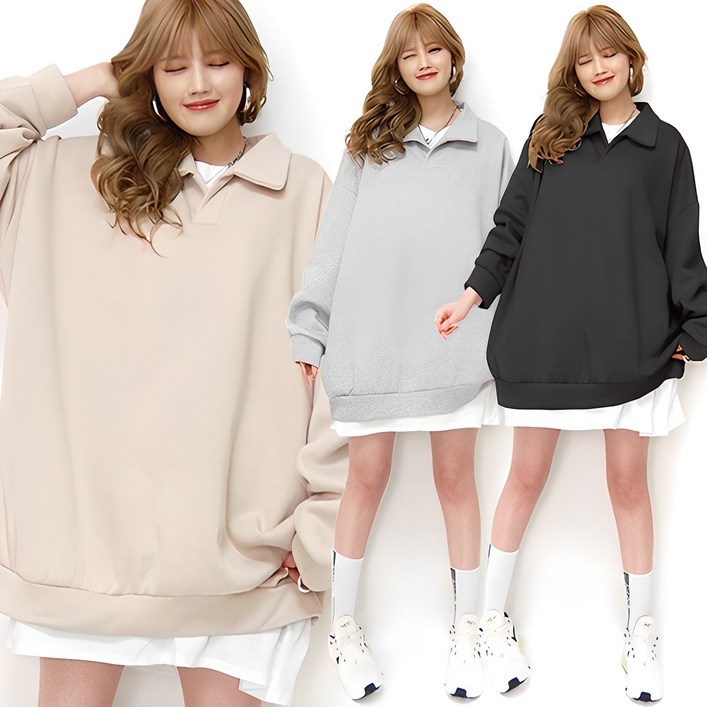 통통마녀 오버핏 카라 맨투맨 4 컬러 6XL 오버사이즈 기모 포함 판매