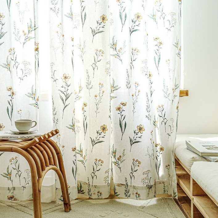 까르데코 멜로우 플라워 긴창 면 가림막커튼 2장