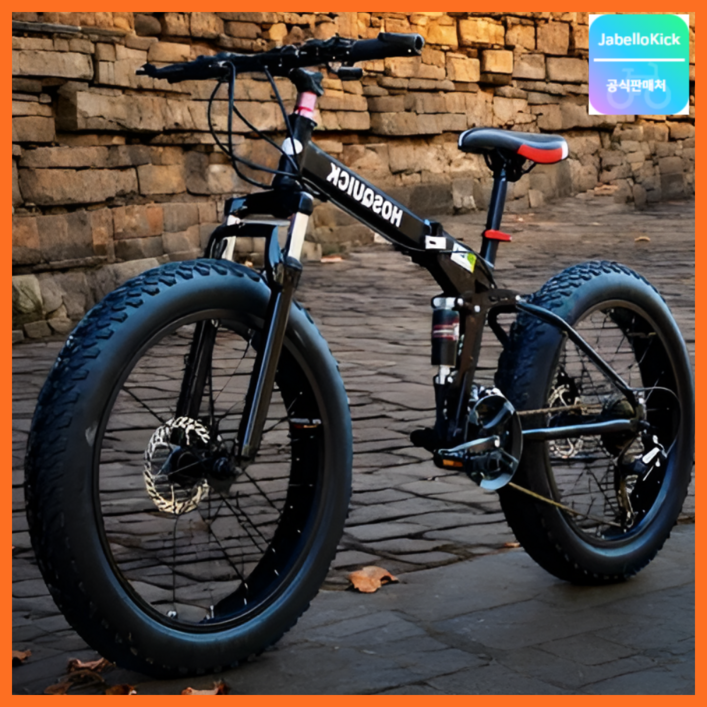 miraemoa 접이식 MTB 산악 자전거 광폭 타이어 팻바이크 펫바이크 바뀌 두꺼운 오프로드, 블랙, 1개