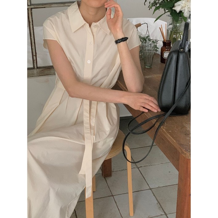 캐리 여름 정장 셔츠형 롱 원피스 결혼식 하객룩 오피스룩 캐주얼 반팔셔츠원피스 3컬러